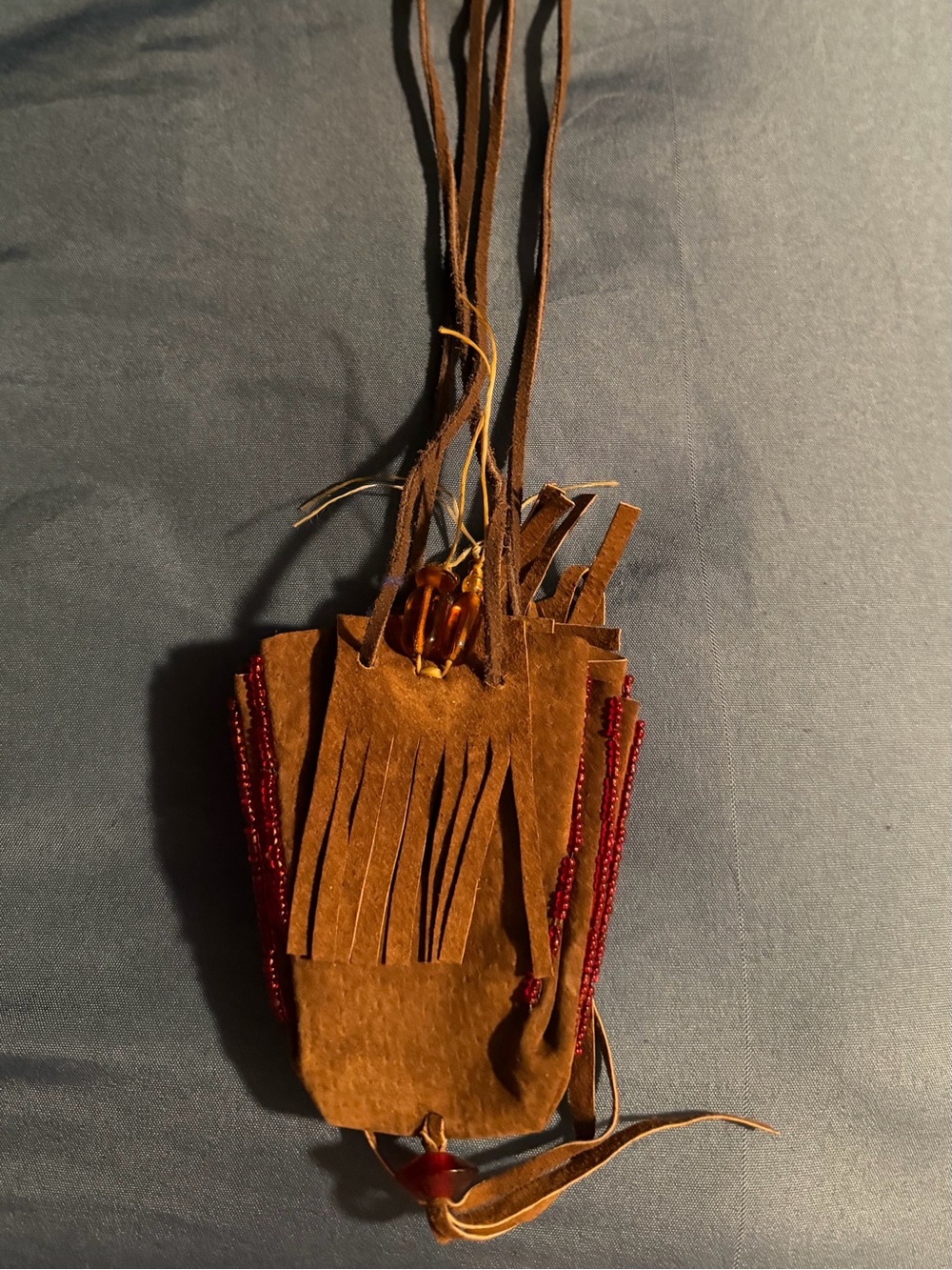 Brown Suede Fringe medicine bag with Bead Accents